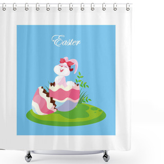 Personality  Rabbit With Easter Label And Egg, Greeting Card Shower Curtains