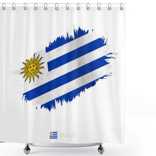 Personality  Painted Brushstroke Flag Of Uruguay With Waving Effect. Shower Curtains