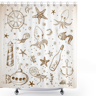 Personality  Set Of Sea Sketch Objects Shower Curtains