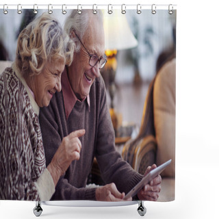 Personality  Elderly Man And Woman Using Touchpad Shower Curtains