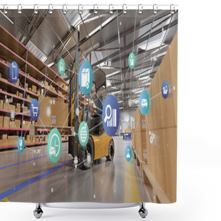 Personality  View Of A Logistic Organisation On A Warehouse Background 3d Rendering Shower Curtains