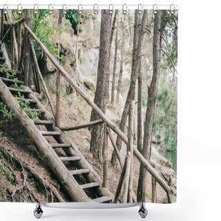 Personality  Scenic Shot Of Wooden Staircase In Calm Forest Shower Curtains