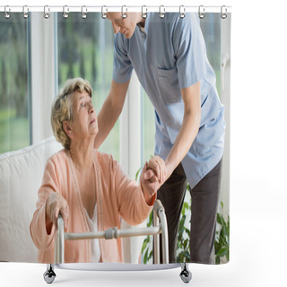 Personality  Disabled Woman Using Walker Shower Curtains