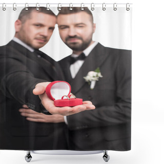 Personality  Homosexual Couple Showing Wedding Rings Shower Curtains