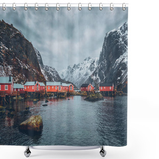 Personality  Nusfjord Fishing Village In Norway Shower Curtains