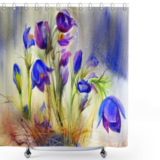 Personality  Watercolor Painting Of The Beautiful Spring Flowers. Shower Curtains