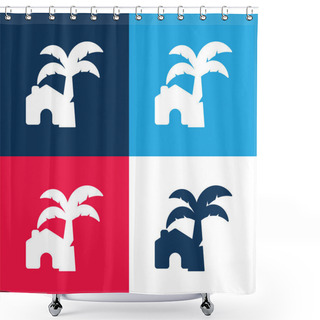 Personality  Beach House Blue And Red Four Color Minimal Icon Set Shower Curtains