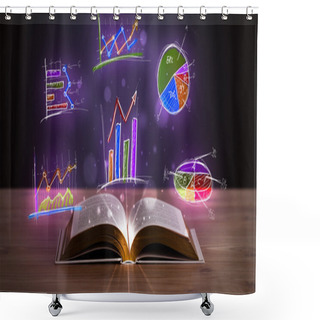 Personality  Book On Wooden Deck With Glowing Graph Illustrations Shower Curtains