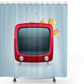 Personality  Vector Red Retro Tv Set. Shower Curtains