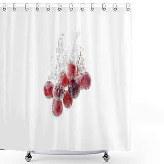 Personality  Isolated Red Grapes Splashing And Sinking In Water On White Background With Air Bubbles. Shower Curtains
