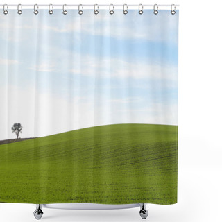 Personality  Green Meadow With Single Tree Shower Curtains