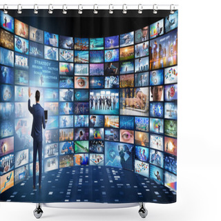 Personality  Concept Of Streaming Video With Businessman Shower Curtains