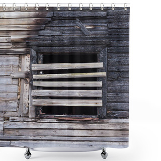 Personality  Outdoor Wall Black Remains Of The Burnt Wooden House Facade Shower Curtains