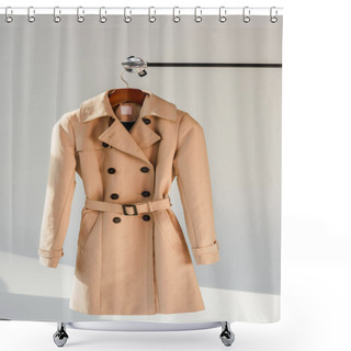 Personality  Beige Trench Coat With Belt And Black Buttons On Hanger Shower Curtains