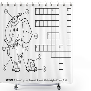 Personality  Vector Colorless Crossword. Cute Elephant With A Toy Shower Curtains