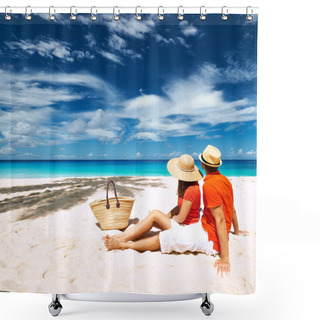 Personality  Couple On Beach At Seychelles Shower Curtains