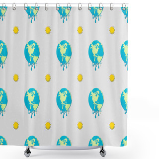 Personality  Pattern With Melting Globes And Sun Signs On Grey Background, Global Warming Concept Shower Curtains