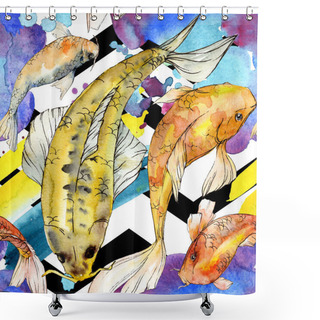 Personality  Watercolor Aquatic Underwater Colorful Tropical Fish Set. Red Sea And Exotic Fishes Inside: Golden Fish. Shower Curtains