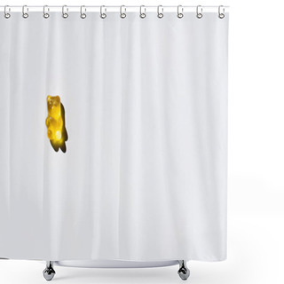 Personality  Top View Of Yellow Gummy Bear On White Background  Shower Curtains