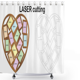 Personality  Heart Shaped Frame For Photos For Laser Cutting. Collage Of Photo Frames. Template Laser Cutting Machine For Wood And Metal Shower Curtains