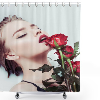 Personality  Woman With Red Roses Shower Curtains