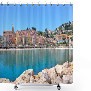 Personality  Small Town Of Menton On Mediterranean Sea In France. Shower Curtains