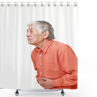 Personality  Senior Japanese Man Suffers From Stomachache Shower Curtains