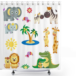 Personality  Cute Vector Set Of Animals Shower Curtains