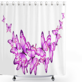 Personality  Set  Of Pink Beautiful Butterflies Isolated On White Background, Vector, Illustration Shower Curtains