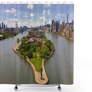 Personality  Aerial Drone Photo Roosevelt Island Lighthouse Shower Curtains