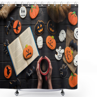 Personality  Woman Reading Book On Halloween Shower Curtains