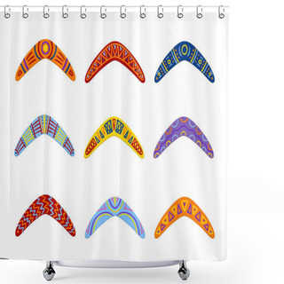 Personality  Cartoon Color Australian Aboriginal Boomerang Icon Set. Vector Shower Curtains