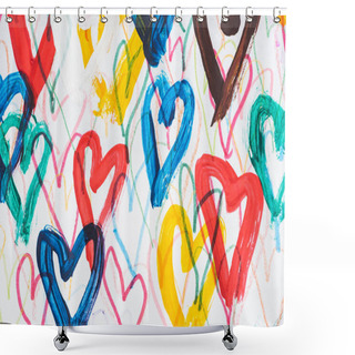 Personality  Artistic Background Of Colorful Painted Hearts On White Background Shower Curtains