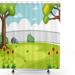 Personality  Blank Scene In The Park With Sunflowers And Bright Blue Sky Illustration Shower Curtains