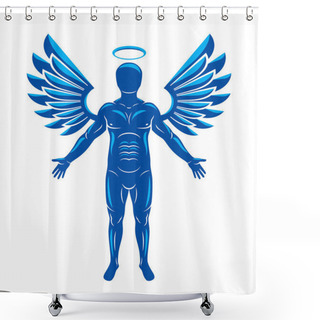 Personality  Vector Illustration Of Human, Athlete Made Using Angel Wings And Nimbus. Holy Spirit, Cherub Metaphor. Shower Curtains