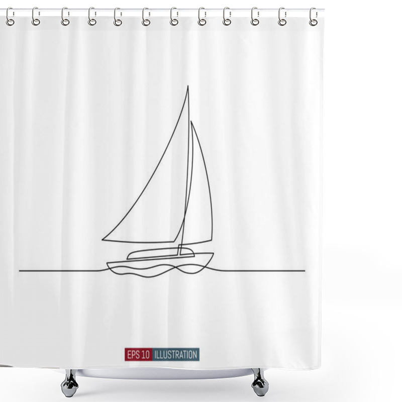 Personality  Continuous line drawing of yacht. Abstract sailing vessel silhouette. Template for your design works. Vector illustration. shower curtains