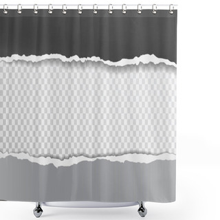 Personality  Pieces Of Torn, White Squared Realistic Horizontal Paper Strips With Soft Shadow Are On Grey Background. Vector Illustration Shower Curtains