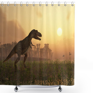Personality  Dinosaur In Landscape Shower Curtains