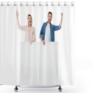 Personality  Couple Holding Blank Banner  Shower Curtains