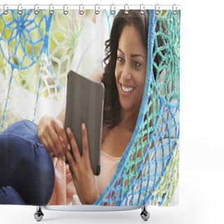 Personality  Woman On Outdoor Garden Swing Shower Curtains