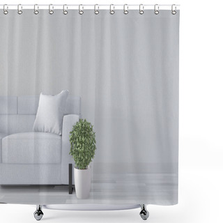 Personality  Mock Up White Room With White Sofa On Modern Room Interior.3D Re Shower Curtains