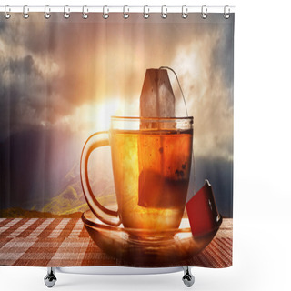 Personality  Cup Of Tea At Sunset Shower Curtains