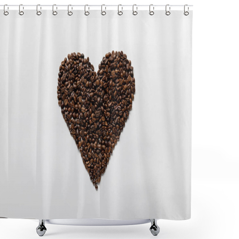 Personality  Top View Of  Heart Made Of Fresh Coffee Grains On White Background Shower Curtains