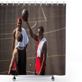 Personality  Interracial Sportsmen With Towels And Basketball Balls Outdoors  Shower Curtains
