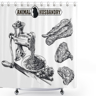 Personality  Sketch Of Meat Grinder Shower Curtains