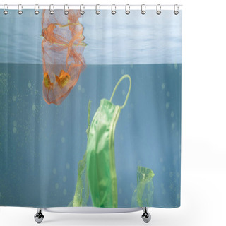 Personality  Protective Mask Near Net With Goldfishes In Water, Ecology Concept Shower Curtains