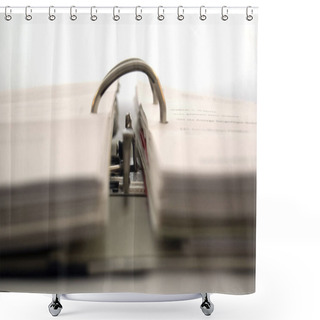 Personality  Stack Of Newspapers And Magazines On White Background Shower Curtains