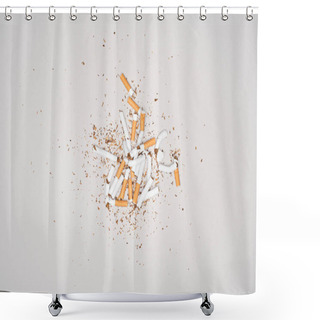 Personality  Top View Of Broken Cigarettes Isolated On Grey, Stop Smoking Concept Shower Curtains
