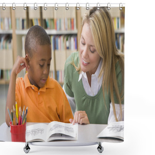 Personality  Kindergarten Teacher Helping Student With Reading Skills Shower Curtains