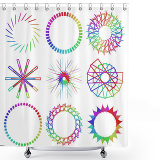 Personality  Circular And Radial Abstract Mandalas, Motifs, Decoration Design Elements With Spectrum Colors. Generative Geometric And Abstract Art Shapes Shower Curtains